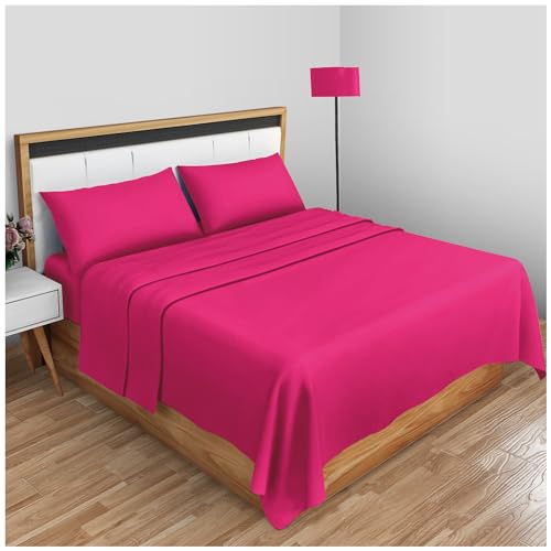 Non Iron Easy Care Super King Flat Sheets- Anti Wrinkle Shrinkage Resistant Hotel Quality Bedding Sheet- Fuchsia