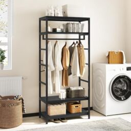 YITAHOME Clothes Rail Coat Rack Stand Shoe Storage 4 Shelves Black
