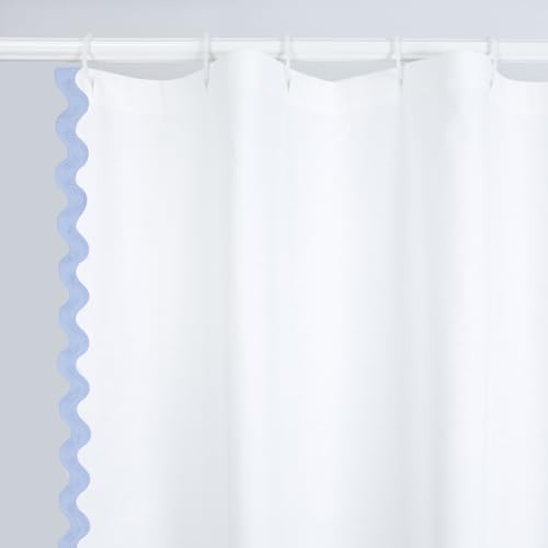 YINFUNG Scalloped Shower Curtain Blue White Cotton Bathroom Curtains Textured Thick Heavy Duty Cloth Hotel Rustic Girly Neutral 72x84