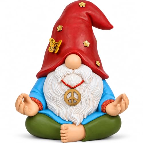 Mood Lab Garden Gnome - Funny Zen Hippie Gnome Figurine - 9.3 Inch Lawn Statue - for Outdoor or House Decor