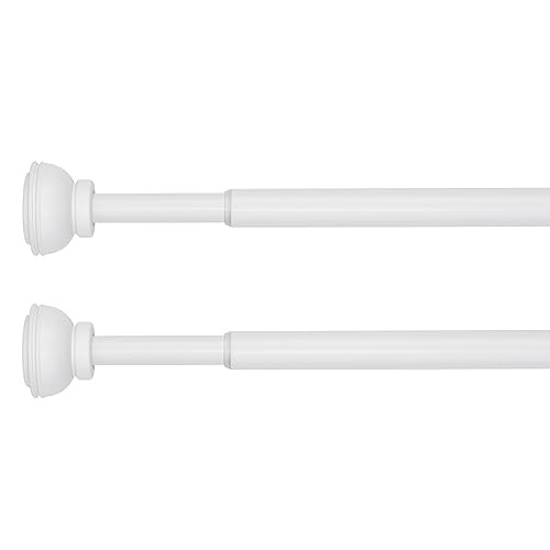 KXLIFE 1/2-inch Decorative Spring Tension Curtain Rod, Tension Drapery Rod for Window, White, (36-60 Inches, 2 Pack)