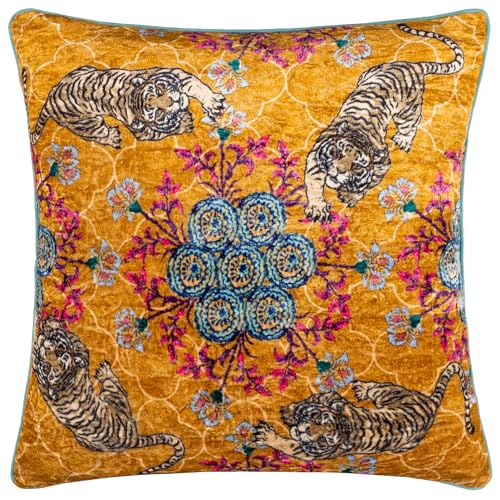 furn. Wylder Tropics Tigerscope Velvet Piped Polyester Filled Cushion