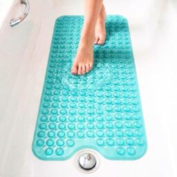 edihome, Non-Slip Bath Mat, 100 x 40 cm, Shower Mat, Non-Slip Shower Mat, Bubbles with Suction Cups, BPA-Free, Antibacterial, Mildew Resistant, Family Safety (Turquoise, 100 x 40 cm)