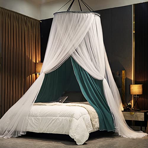 Kertnic Luxurious Bed Canopy for Girls & Adults, Large Elegant Double Layer Bed Curtain Canopy Drapes, Round Dome Lace Princess Canopies Netting (Peacock Blue)