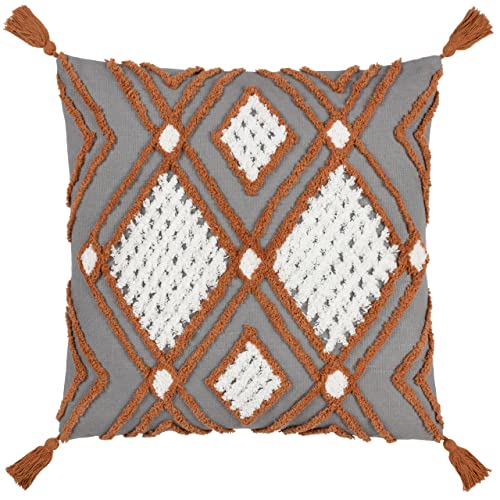 furn. Aquene Feather Filled Cushion, Charcoal/Brick, 50 x 50cm