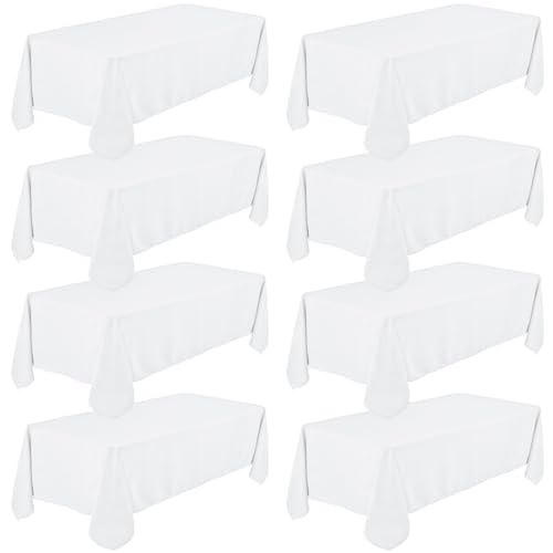 8 Pack White Tablecloth 70 x 120 Inch, Premium Rectangle Table Clothes for 6 or 8 Foot Rectangle Table, Washable Polyester Fabric Table Covers for Wedding Party Reception Banquet Buffet