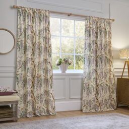 Voyage Maison Mariposa Pencil Pleat Curtain Pair – 100% Cotton Nature Inspired Butterfly Wisteria Floral Design (Purple - 229x137cm)