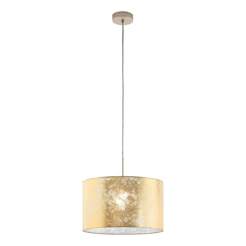 Eglo Pendant Lighting Viserbella, Vintage Ceiling Light Fitting Made of Steel and Fabric in Champagne and Gold, Hanging lamp for Dining and Living Room, E27 Socket, Ø 15 inches