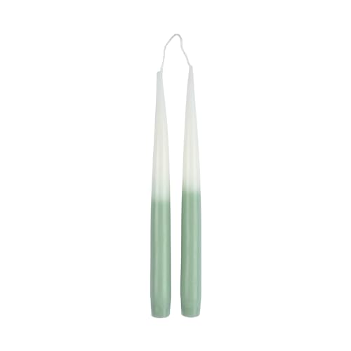 Set of 2 Candlestick Candles 26 cm Arty Tie And Dye White and Celadon