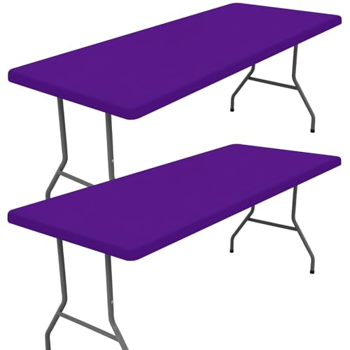 "Moosfor Spandex Picnic Table Cloth 2 Pack, Elastic Fitted Tablecloths for 4 Foot Rectangle Tables, Stretch Washable Patio Table Cover for Outdoor, Camping, Banquet and Parties (Purple, 30""x48"")"