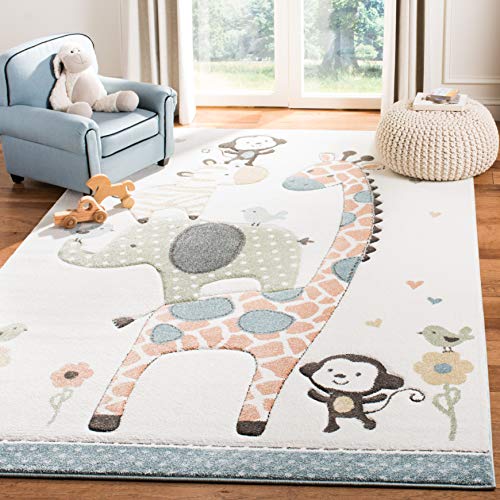 Safavieh Contemporary Rug for Living Room, Dining Room, Bedroom - Carousel Kids Collection, Short Pile, in Multicolored, 160 x 160 cm