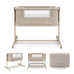Kinderkraft NESTEE GROW 2 3 in 1 bedside crib, baby cot, toddler bed, 5 height levels, mattress included, telescopic legs, lockable wheels, foldable, with carry bag, Beige