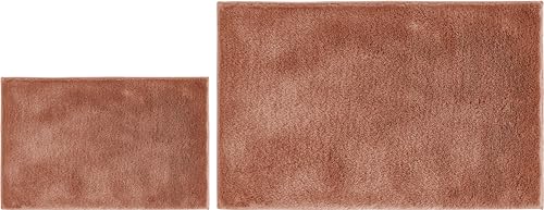 andiamo Bath Mat Non-Slip Florida - Bathroom Rug Soft and Fluffy - Bath Mat Non-Slip Washable Shower Mat Bath Mat for Bathroom Set of 2 40 x 60 cm + 60 x 100 cm Rust Red