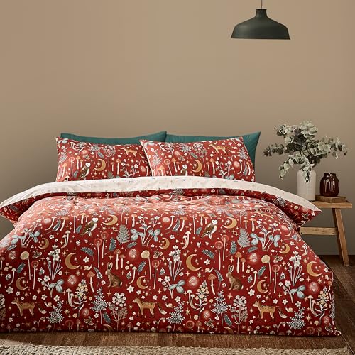 Catherine Lansfield Enchanted Twilight Animals Reversible King Duvet Cover Set with Pillowcases Burnt Orange