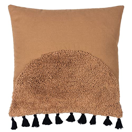 furn. Radian Polyester Filled Cushion – Textured Semi Circle Tufted Cotton Tassel Trim Decorative Pillow (Cinnamon – 45x45cm)