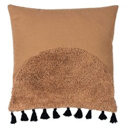 furn. Radian Polyester Filled Cushion – Textured Semi Circle Tufted Cotton Tassel Trim Decorative Pillow (Cinnamon – 45x45cm)