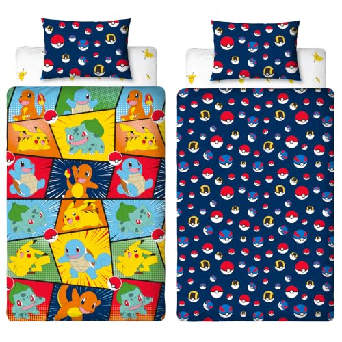 Officially Licensed Pokemon 3 Piece Bed Bundle Set, Retro Design, Single Duvet Cover, Pillowcase And Fitted Sheet, For Single Beds, Kids Gaming Bedroom