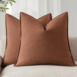 Foindtower – Set of 2 Decorative Throw Pillow Covers, Soft Linen Neutral Pillowcases for Chair, Sofa, Bedroom, Living Room, Home Decor, 45.72 x 45.72 cm, Rust Orange
