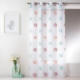 Homemaison - Lightweight Muslin Net Curtain with Circle Print - Polyester - Round Silver Eyelets Ø 4 cm - Ready to Hang - Living Room Bedroom - 150 x 240 cm - Turquoise