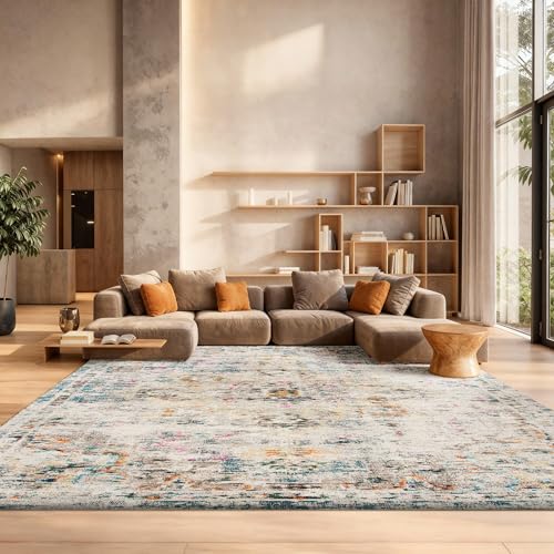 Safavieh Distressed Rug for Living Room, Dining Room, Bedroom - Madison Collection, Short Pile, in Grey and Gold, 244 X 305 cm
