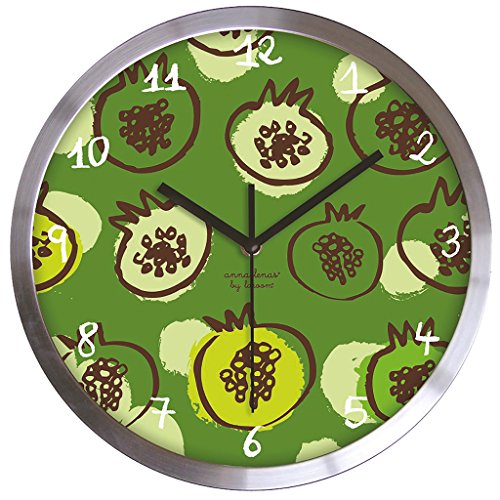laroom 12311 – Satin Stainless Steel Pomegranates Wall Clock, Green