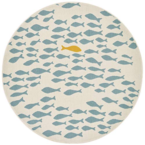 Zala Living Vini Rug Children's Room Round Rug - Boys and Girls Play Mat Fluffy Motif Rug Soft Pile for Playroom, Children's Room, Living Room - Cream Light Blue, Diameter 120 cm
