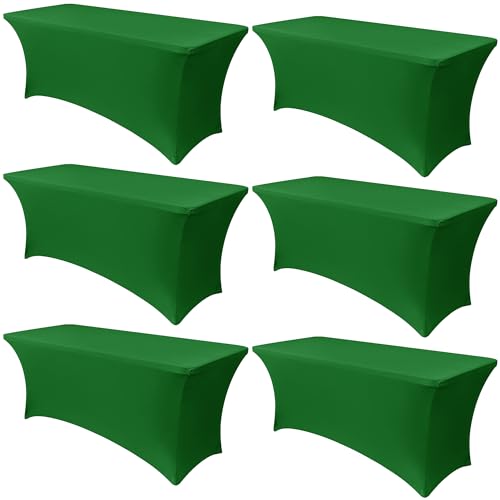Obstal 6 Pack Stretch Spandex Table Covers for 8 Foot Tables - 8 FT Universal Rectangular Fitted Tablecloth Protector for Wedding, Banquet, Party (Green, 96 Length x 30 Width x 30 Height Inches)