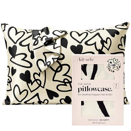 Kitsch Satin Pillowcase for Hair and Skin Queen Size, Softer Than Mulberry Silk Pillow Cases, 19x26 Cooling Pillow Covers with Zipper, Soft Smooth Comfortable Pillow Case, Gifts for Women, Heart 1 Pc