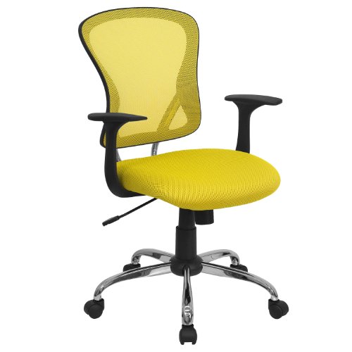 Flash Furniture Mid-Back Mesh Swivel Task Chair with Chrome Base and Arms, Metal, Yellow, 73.66 x 60.96 x 27.94 cm