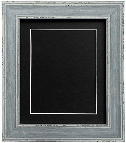 scandi Distressed Blue Picture Photo frame with Black Mount and Backing Board 30 x 20 inch For Image size A2