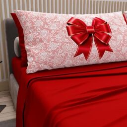 PETTI Artigiani Italiani - Cotton Sheets with Pillowcases in Digital Print, for Double Bed, Complete Top and Bottom Sheet with Corners, Red, 100% Made in Italy