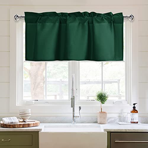 XWZO Kitchen Valances Curtains for Windows Living Room Bedroom Bathroom Toppers Farmhouse Style Rustic Dinning Room Thermal Insulated Rod Pocket, W42 x L18 Inch Length, Green, 1 Panel