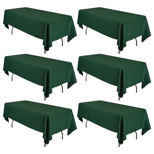 FXKS 6 Pack Hunter Green Tablecloth for Rectangle Tables,60 x 102 Inch Polyester Tablecloth for 6 Ft Tables,Stain and Wrinkle Resistant Washable Fabric Table Cover for Wedding,Buffet Party