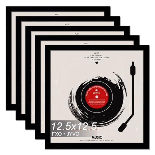 Vinyl Record Frame Display for 12 inch LP with 12.5x12.5 Album Cover - Black 12.5 x 12.5 Frame Light Weight with High-Clarity Plastic Wall Mount - 5 Pack/Black