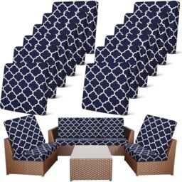 Newwiee 12 Pcs Patio Stretch Outdoor Cushion Covers Sofa Couch Covers Replacement Couch Slipcover for Sofa Seat Chair Porch Patio Furniture Protector, Flexibility and Washable(Moroccan,Navy Blue)