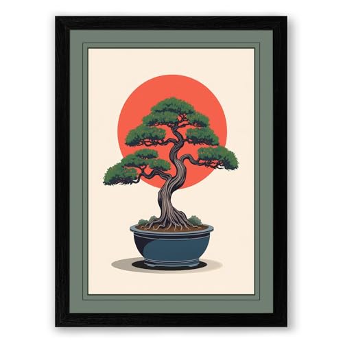 Bonsai and Rising Sun Japandi Framed Wall Art Print A3 (4229.7cm) Black,  Wall Decor for Living Room, Bedroom, Office & Home, Ready to Hang, Art Gift  by Amazon | uFurnish.com