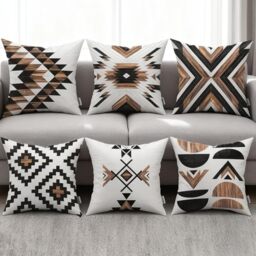 "Ceexolliss Rustic Throw Pillow Covers Set of 6, Aztec Southwestern Western Brown Wooden Texture Home Decor Cushion Covers 18""X18"""