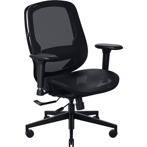 Razer Fujin - Gaming chair with ultra breathable mesh (Synchro-Tilt technology with 130° tilt, height-adjustable lumbar support, padded 3D armrests, frame with high seat height) Black