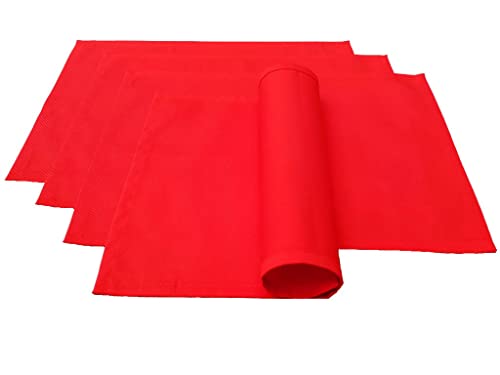 Place Mats Set of 4 Made from 100% Cotton Collection Concept, Choice of Colours and Sizes (Place Mats Set of 4 - 46 x 36 cm, Red)