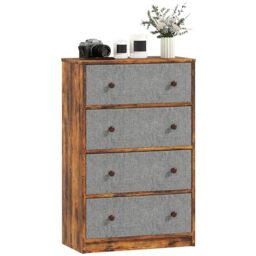 HOMCOM Chest of Drawers, Dresser, 4 Fabric Drawers, Grey and Rustic Brown