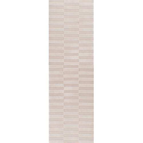 THE RUGS Living Room Rug, Loft Collection – Modern Textured 14mm Soft Pile Area Carpet, Non-Shedding & Easy Care [ Block Stripe Cream, 80x300 cm]