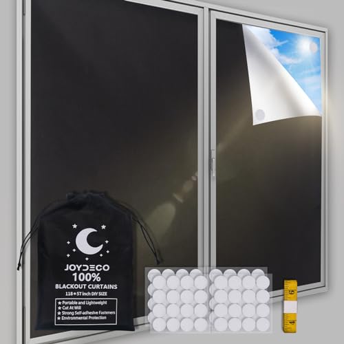 "Joydeco Portable Blackout Shades, 100% Blackout Curtains (118"" x 57""), Blackout Window Cover Blackout Blinds, Blackout Shades for Windows Bedroom Baby Nursery Room Darkening Travel"