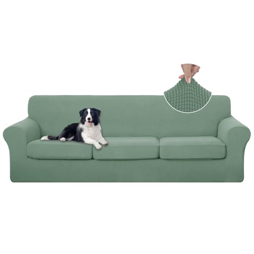 U-NICE HOME 4 Pieces Oversized Stretch Couch Cover Sofa Cover Washable Slipcover with Individual Seat Cushion for Oversized 3 Cushion Couch Sofa Pet Friendly(Oversized Sofa, Olive Green)