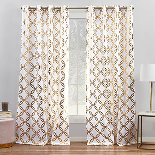 "Exclusive Home Modo Metallic Geometric Grommet Top Curtain Panel Pair, 54""x96"", Winter/Gold"