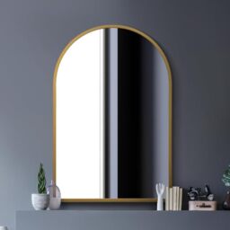 MirrorOutlet Arched Modern Gold Large Arched Metal Modern Wall Mirror: 120 x 80cm - Suitable for Bedroom, Living Room, Dressing Room, and Living spaces.