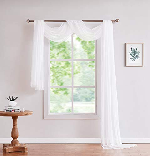 LinenZone White Window Scarf in 360 Inch Size. (Amazing 55 x 360, White) - Use Window Valance Scarves as Canopy Bed or Backdrop Curtains, Curtain Scarf, Wedding Draping or Sheer Fabric for Draping.