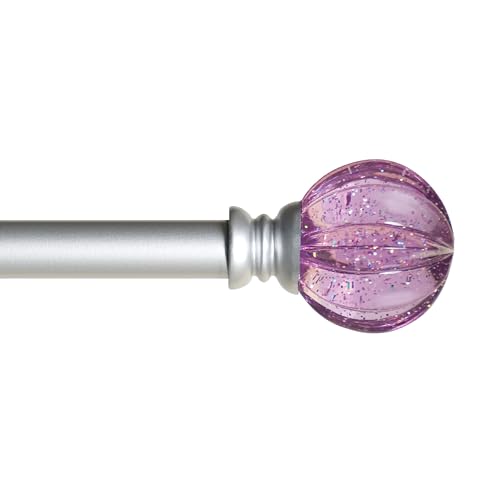 "Kenney KN81685 Estrella Purple Sparkle Fluted Acrylic End Standard Decorative Juvy Window Curtain Rod, 28-48"" Adjustable Length, Brushed Nickel Finish, 5/8"" Diameter Steel Tube"