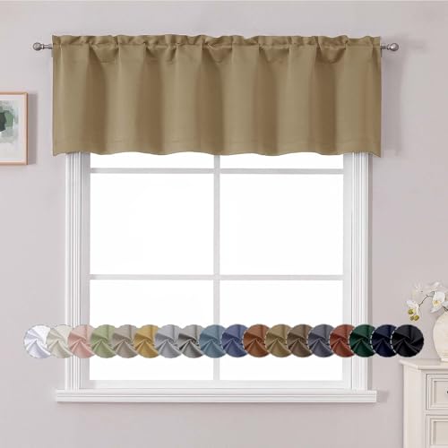 "Chyhomenyc White Valance for Window, Blackout Small Kitchen Curtain for Bedroom/Living Room, Rod Pocket Privacy Short Window Treatment Valance RV Bunk Panels, 60"" Wx14 L"