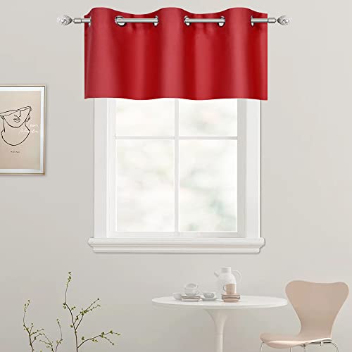 DECOVSUN Red Valance for Kitchen Blackout Grommet Curtain Window Treatment 42X18 Inch Long 1 Panel