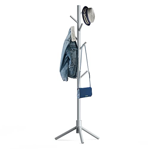 Hupmad Wooden Tree Coat Rack Stand,Sturdy Freestanding Coat Rack with 8 Hooks,3 Adjustable Height for Child Adult,Wood Coat Stand Tree Fits Entryway Bedroom Office for Bags,Hats